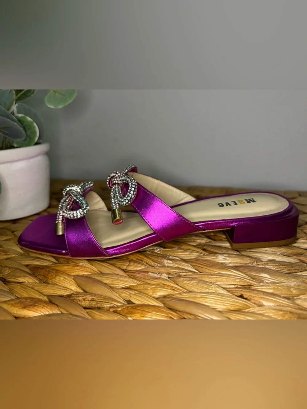 Maeve Anthropologie Magenta Satin Embellished Slide Sandals - Picture 12 of 15